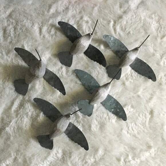 Five Handmade Steel and Wood Hummingbird Christmas Hanging Ornaments - Picture 3 of 12